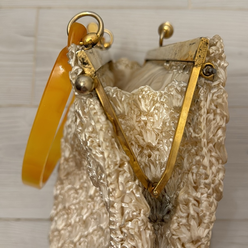 Vintage Large Woven Raffia Top Handle Ivory Cream Granny Core Handbag - Picture 13 of 14